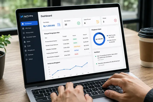 Ilustrasi kemudahan dashboard panel kontributor digital JagoTrending Partner